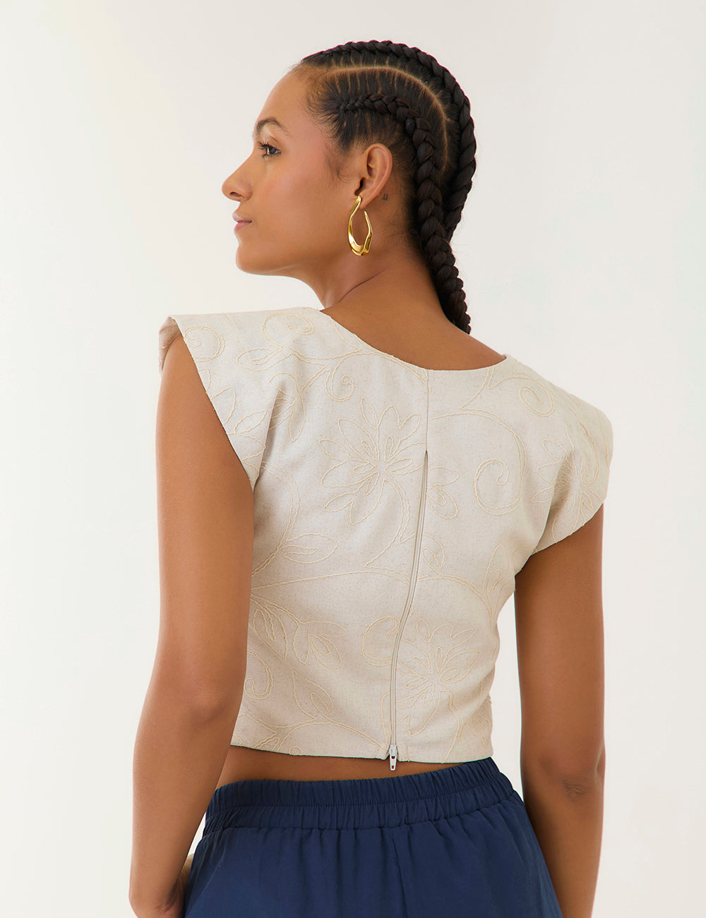 Crop Top Bordado - Arena