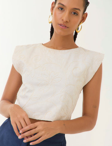 CropTop Bordado - Arena