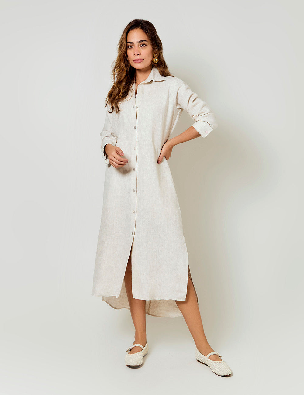 Vestido Lino Puro - Arena