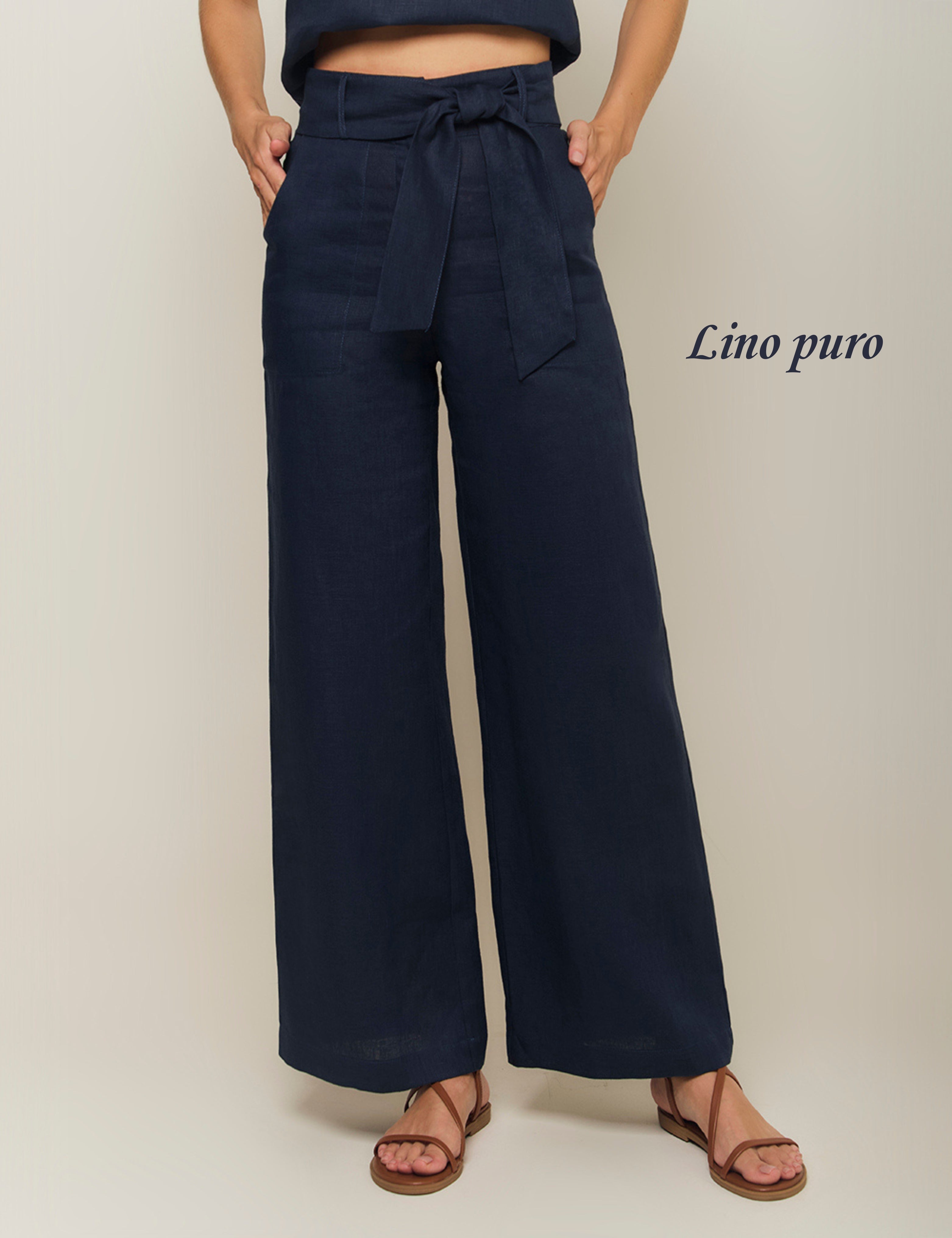 Pantalón Lino Puro - Azul