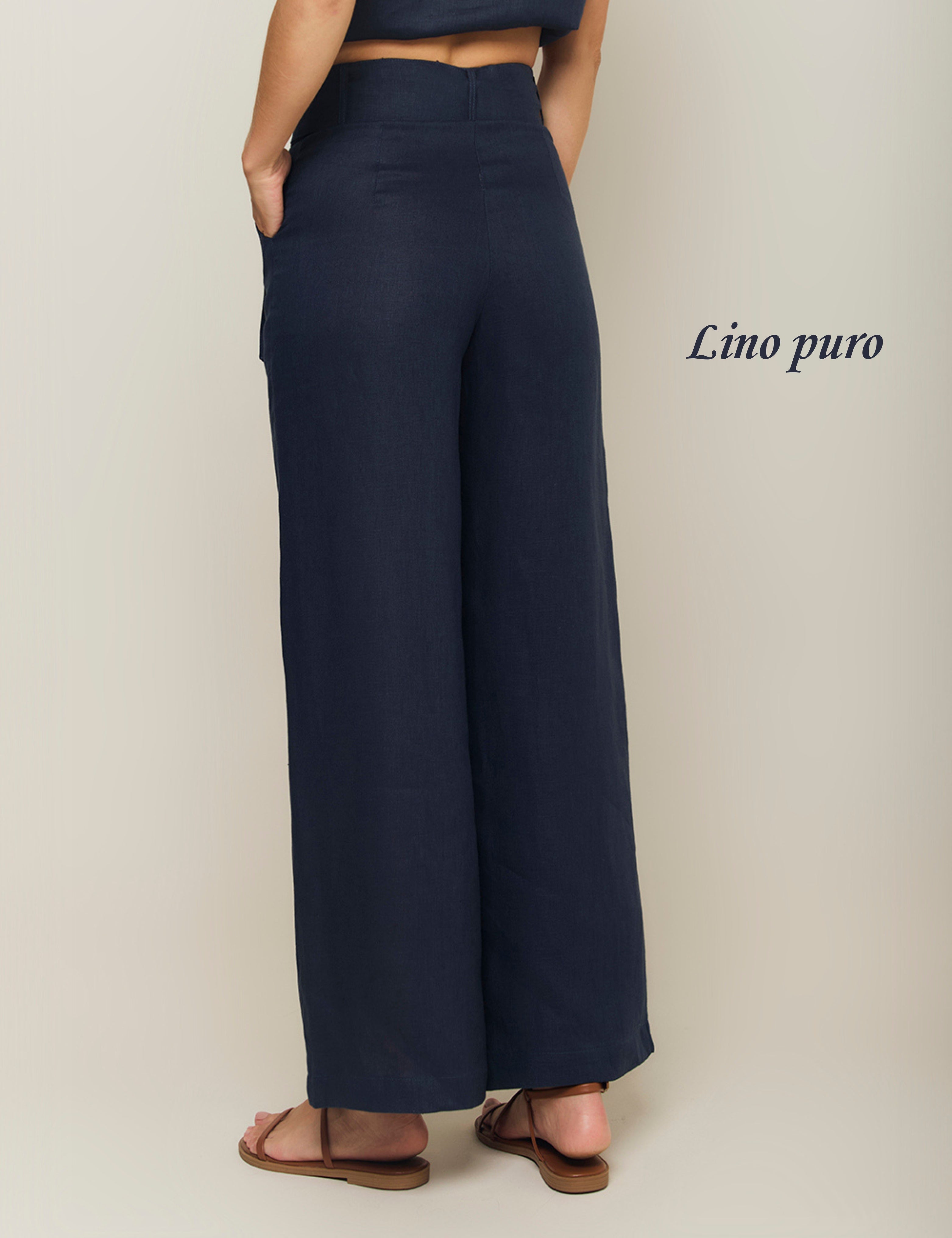 Pantalón Lino Puro - Azul