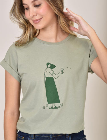 T-shirt Women - Green Flowers - Verde